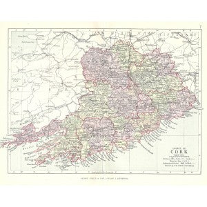 Cork Ireland antique map 1890