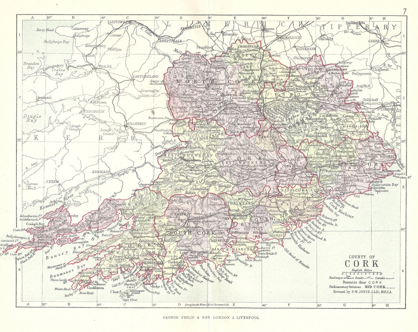 Cork Ireland antique map 1890