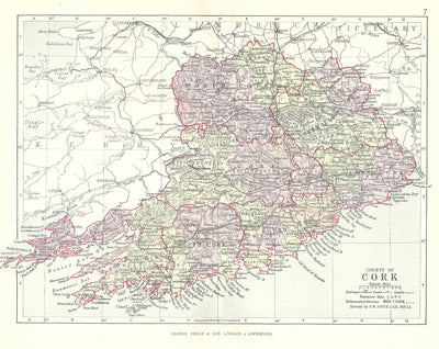 Cork Ireland antique map 1890