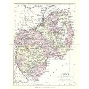 County Down Ireland antique map 1882