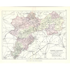 Kings County (Offaly) Ireland antique map 1890