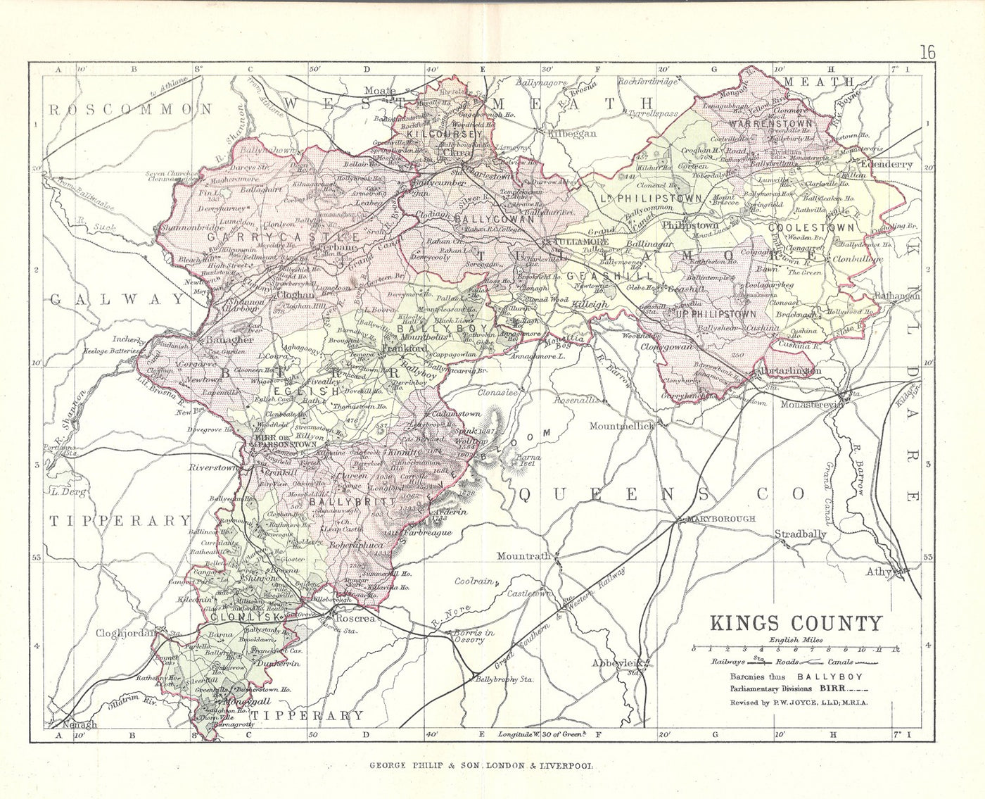 Kings County (Offaly) Ireland antique map 1890