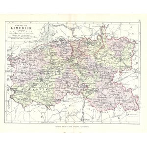 Limerick Ireland antique map 1890