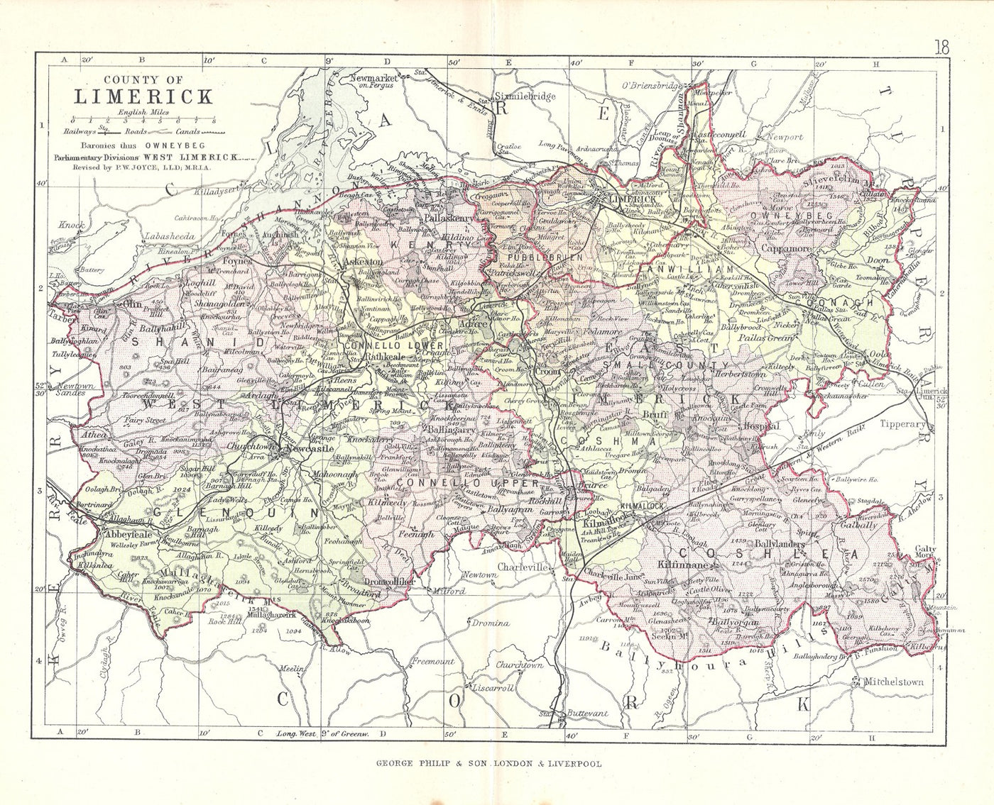 Limerick Ireland antique map 1890