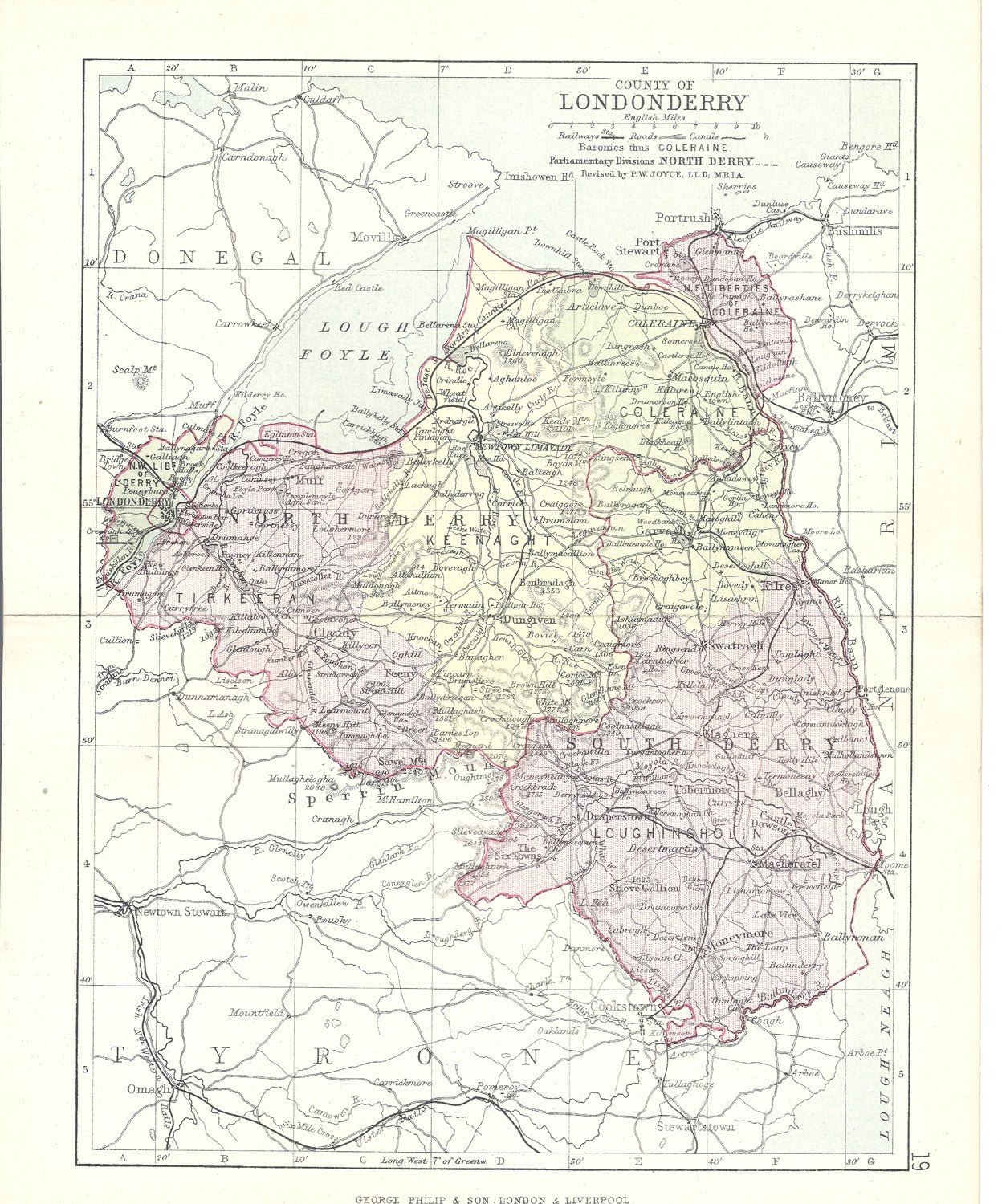Londonderry Ireland antique map 1890