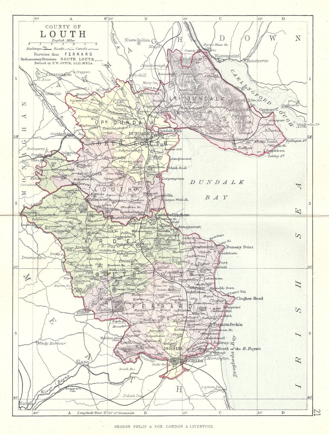 Louth Ireland antique map 1890