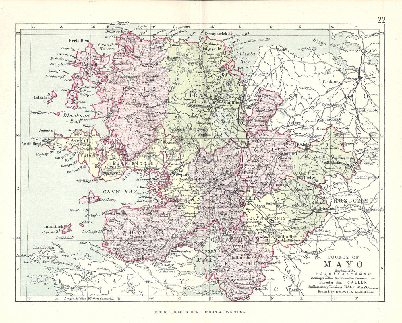 Mayo Ireland antique map 1890