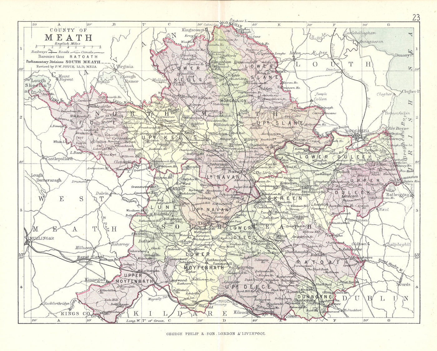Meath Ireland antique map 1890