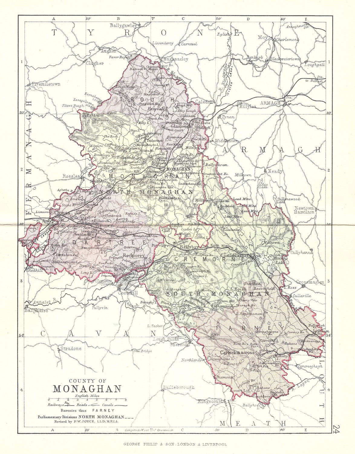 Monaghan Ireland antique map 1890