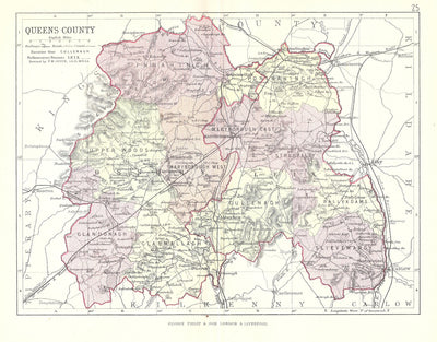 Queens County (Laois) Ireland antique map 1890