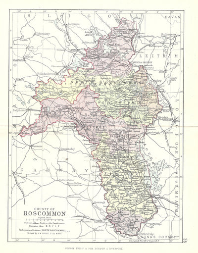 Roscommon Ireland antique map 1890