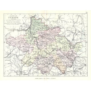 Tyrone Ireland antique map 1890