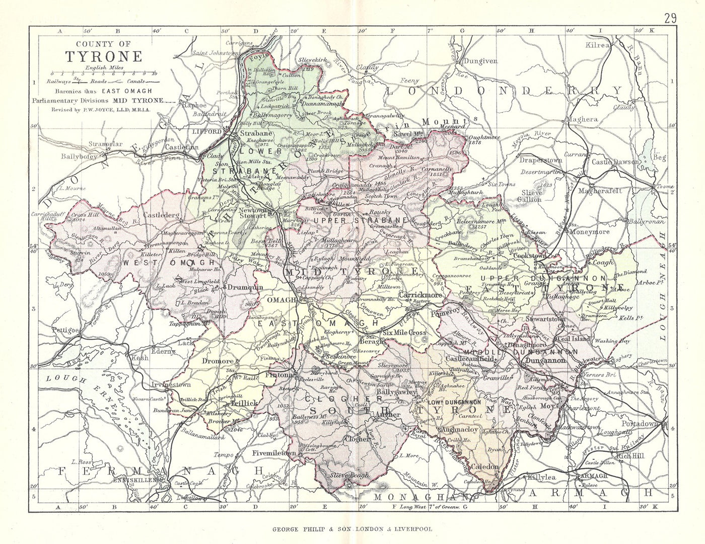 Tyrone Ireland antique map 1890
