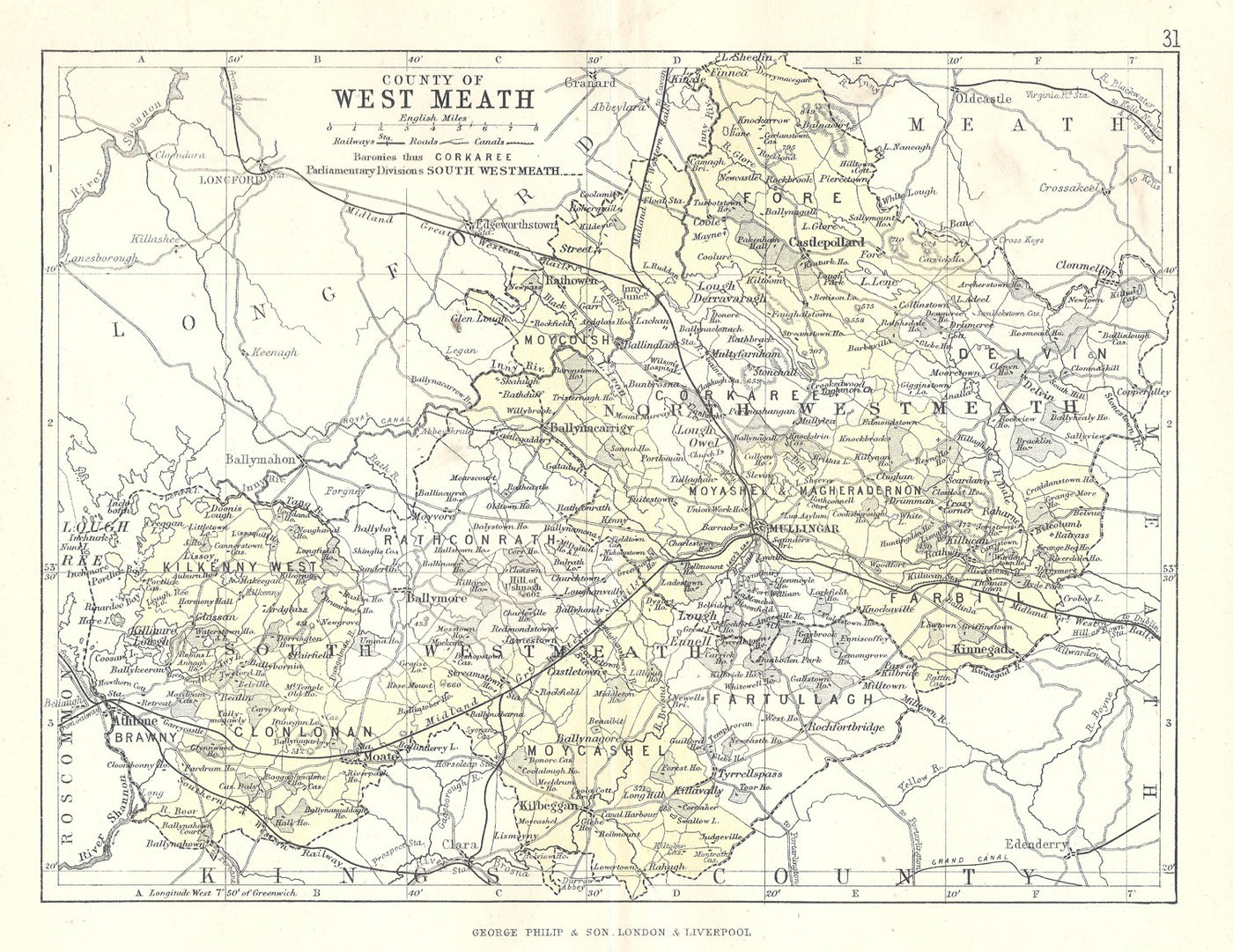 West Meath Ireland antique map 1890