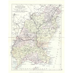 Wexford Ireland antique county map 1882
