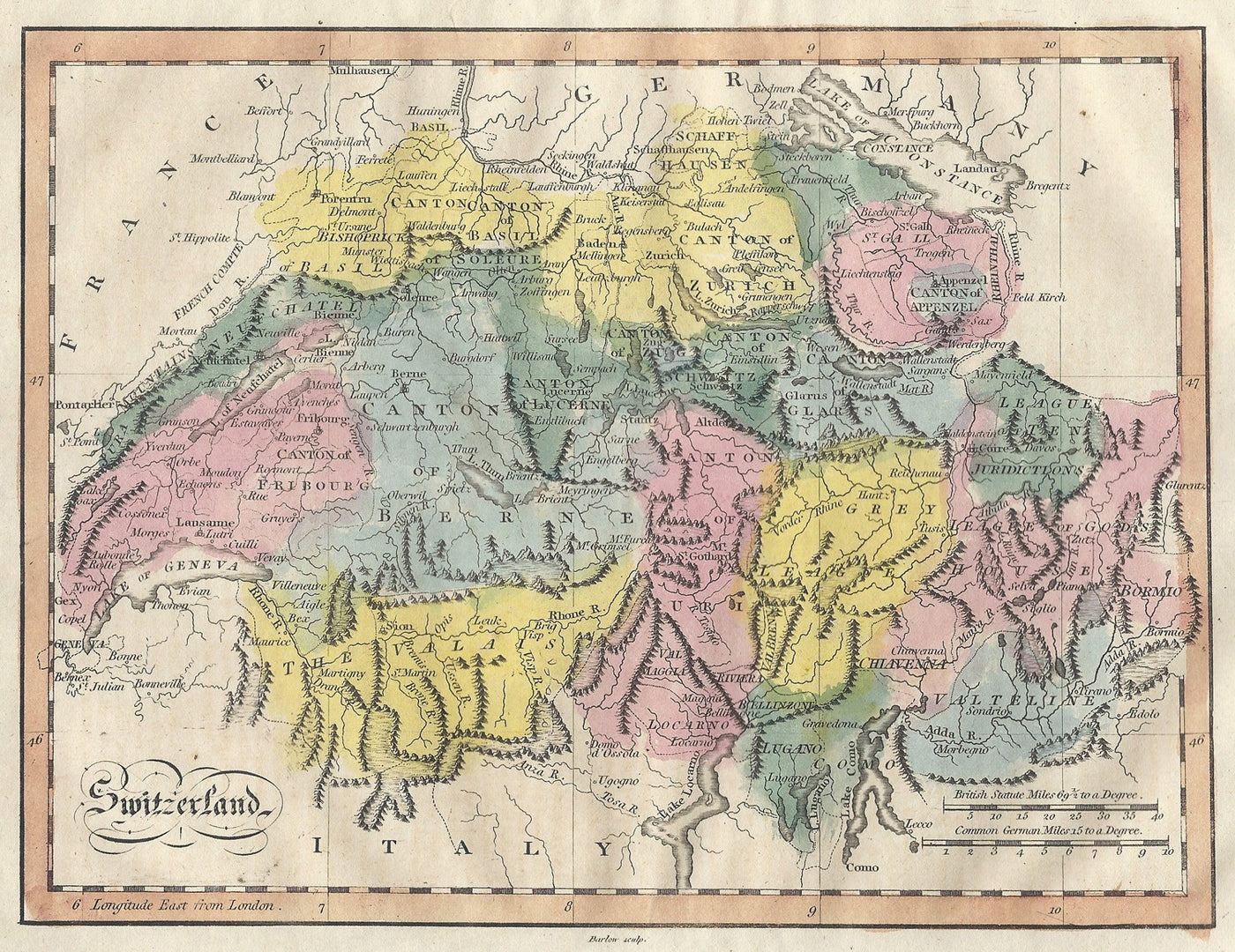 Switzerland antique map published 1815