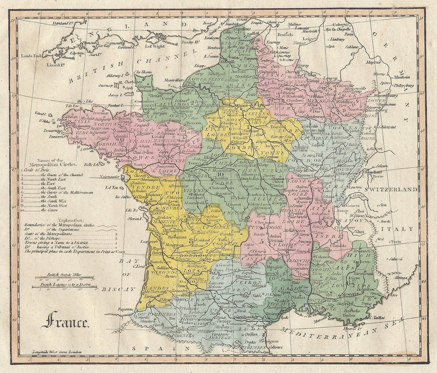 France antique map published 1815