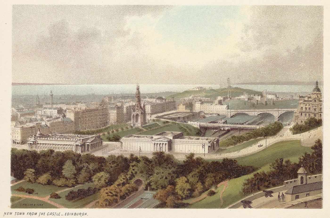 antique print of New Town from Edinburgh Castle Scotland