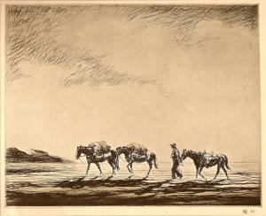 American cowboy with pack-horses antique print