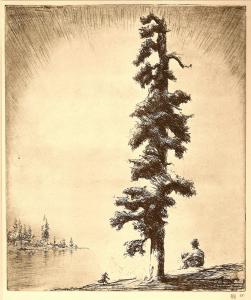 Cowboy print 'Pine and sapling' by Levon West vintage print 1930
