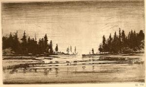Levon West American river scene vintage print