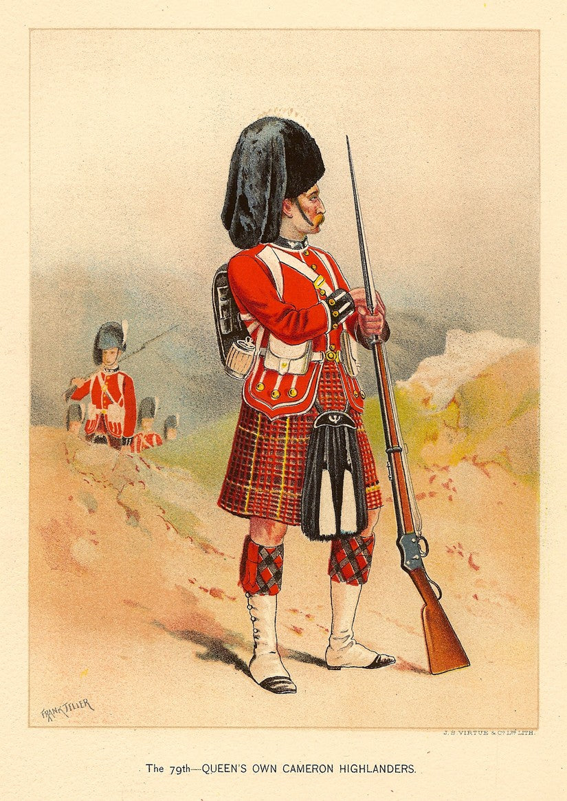 Cameron Highlanders 79th Queen's Own Regiment antique print 1890