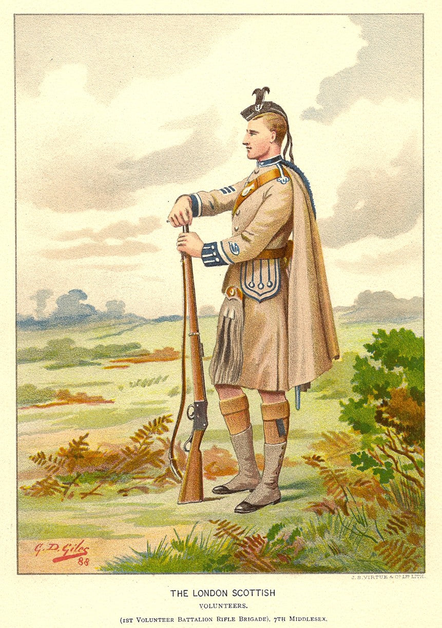 London Scottish Volunteers 1st Battalion Rifle Brigade antique print