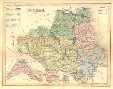 County Durham antique map published 1845