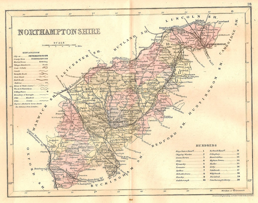 Northamptonshire antique map