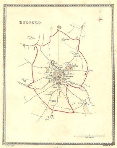 Bedford antique map published 1835