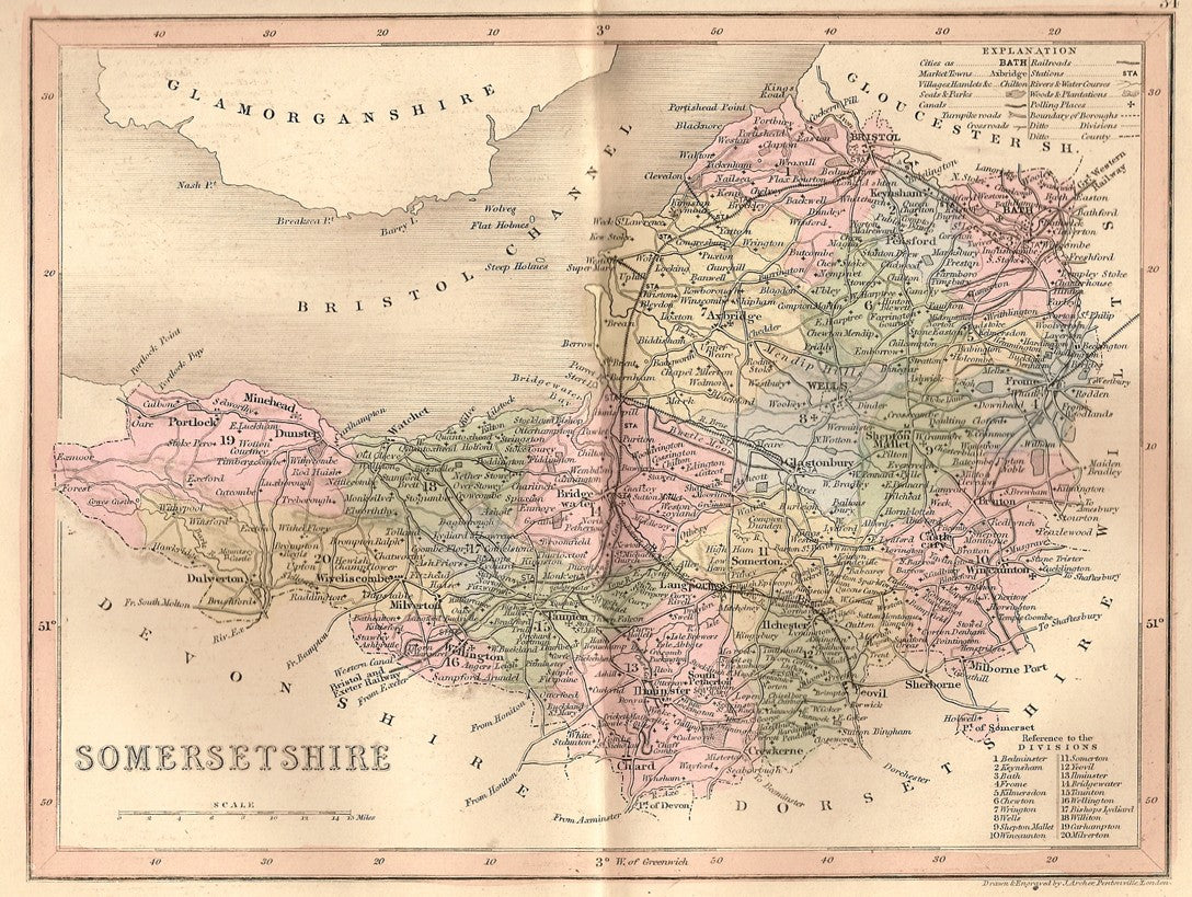Somersetshire antique map