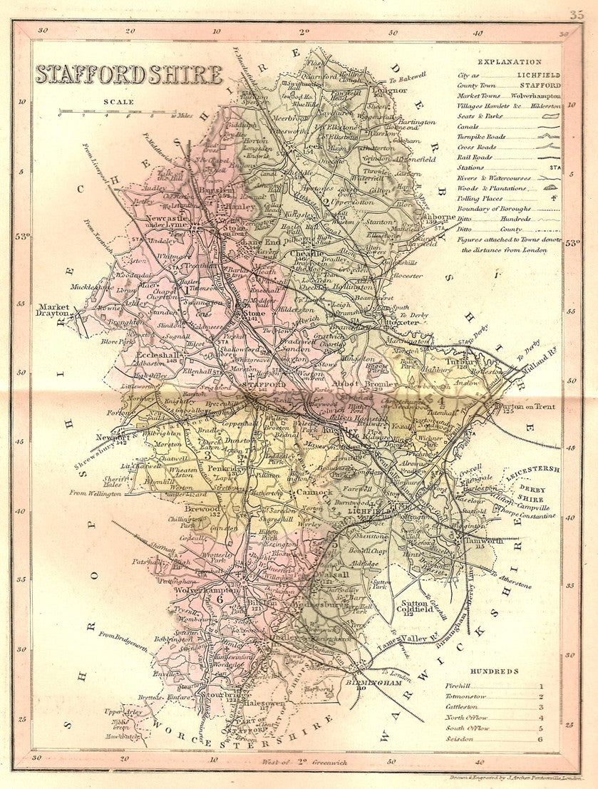 Staffordshire antique map 1845