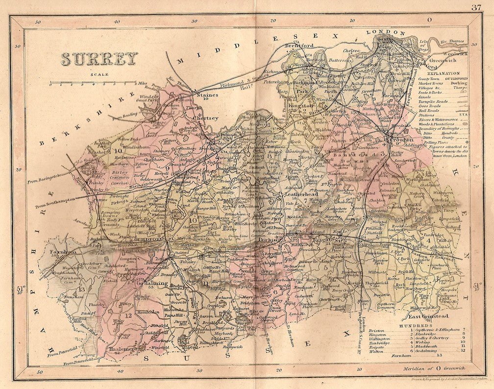 Surrey antique map 1845