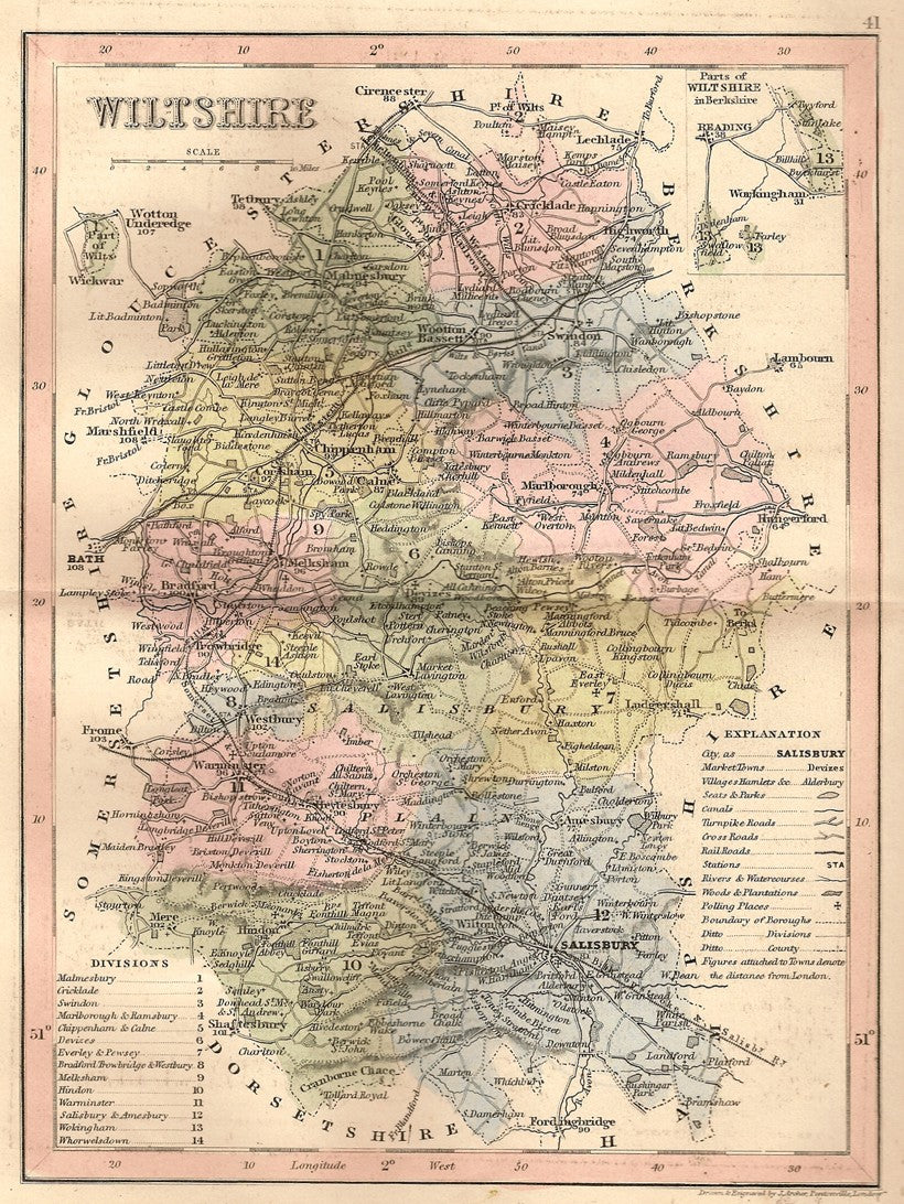 Wiltshire antique map 1845
