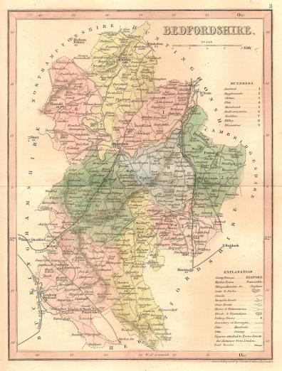 Bedfordshire antique map  published c.1845 2