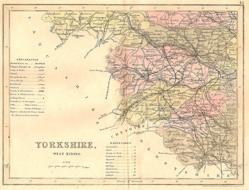 Yorkshire, West Riding antique map