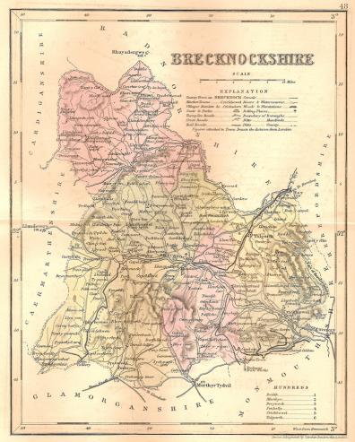 Brecknockshire antique map c.1845