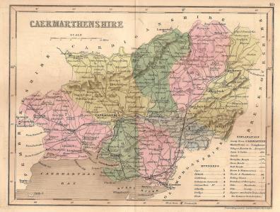 Carmarthenshire Wales antique map c.1845