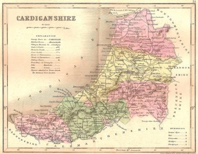 Cardiganshire antique map published 1845