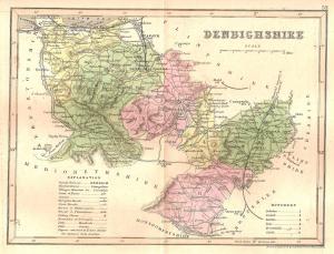 Denbighshire Wales antique map published 1845