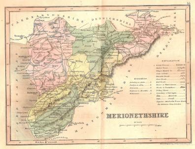 Merionethshire Wales antique map 1845