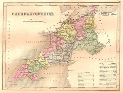 Caernarvonshire Wales antique map c.1845