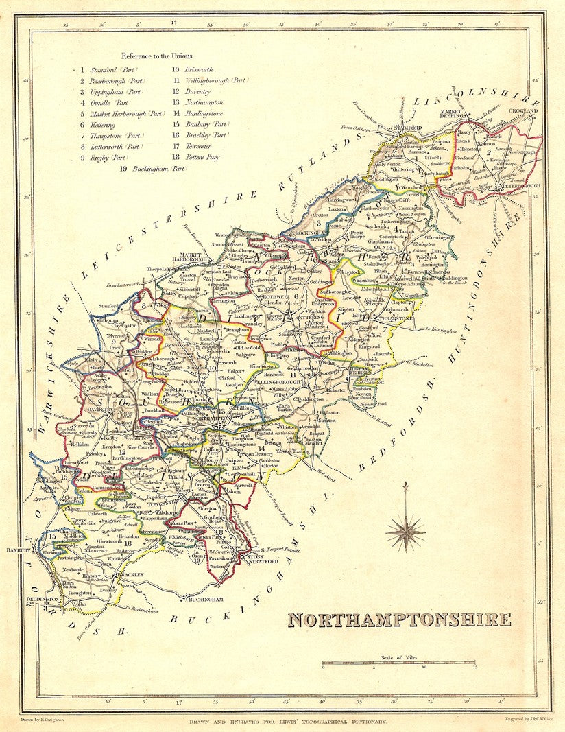 Northamptonshire original antique map published 1835