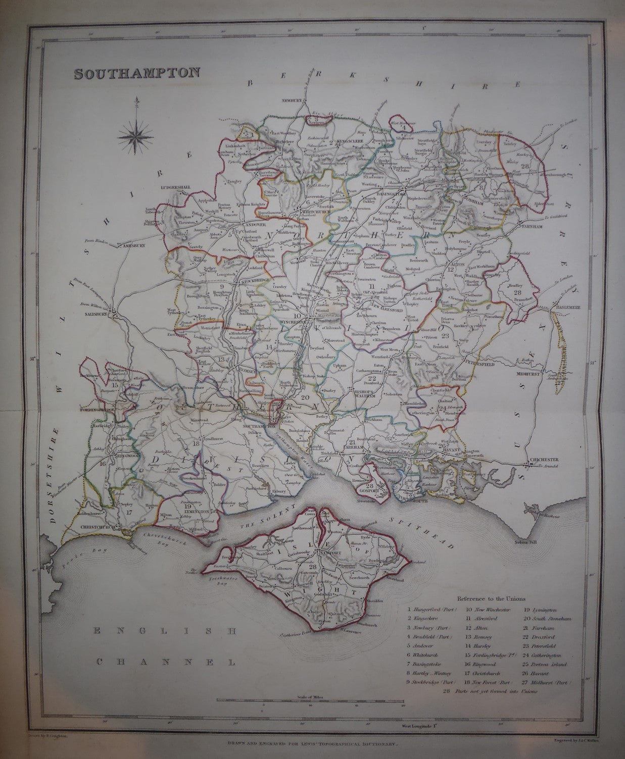 Southamptonshire (Hampshire) Isle of Wight antique map published 1835 3