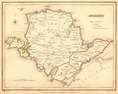 Anglesey Ynys Môn Wales antique map published 1835