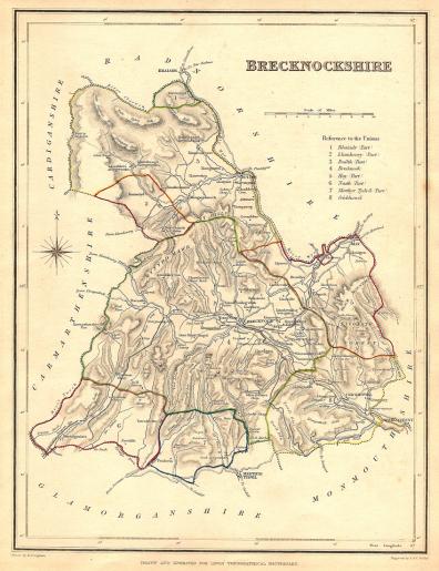 Brecknockshire Powys Wales antique map 1835