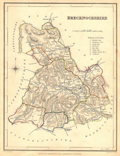 Brecknockshire Powys Wales antique map