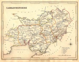 antique map of Carmarthenshire Camarthenshire Wales
