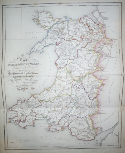 Wales Cymru 1835 antique map