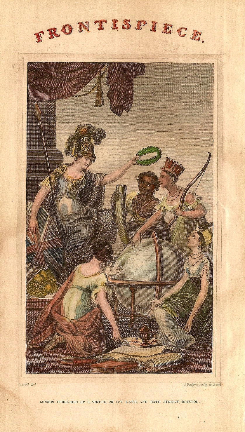 Universal Gazetteer frontispiece “Britannia greets the continents”